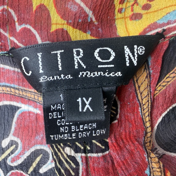 Citron of Santa Monica Silk Button Up Colorful Floral Blouse 1X BOHO **SEE NOTES - Picture 6 of 13